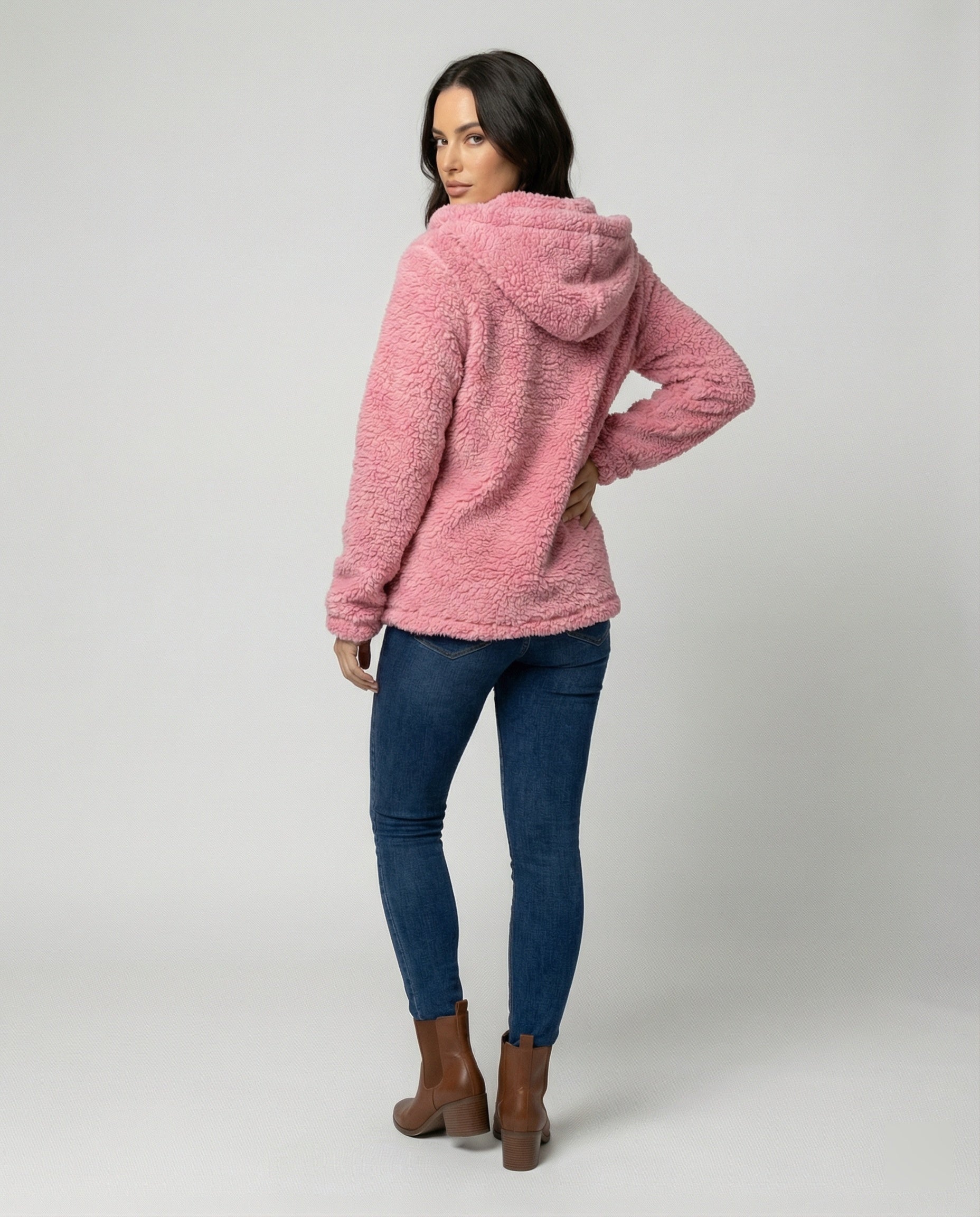 Teddyfleecejacke Damen Lang | Warme Fleecejacke mit Kapuze 3