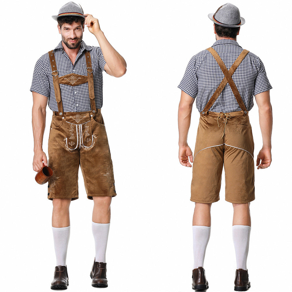 Trachtenbermuda Herren | Lederimitat mit Stickerei und Hosenträger 0
