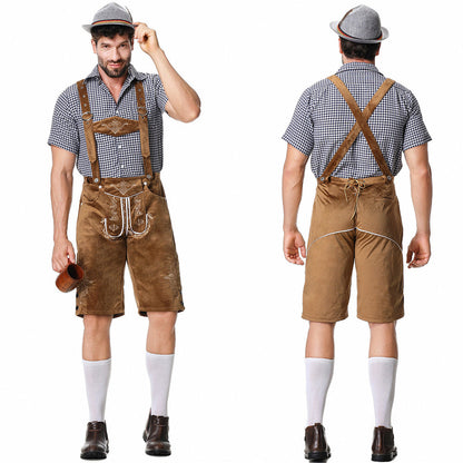 Trachtenbermuda Herren | Lederimitat mit Stickerei und Hosenträger 0