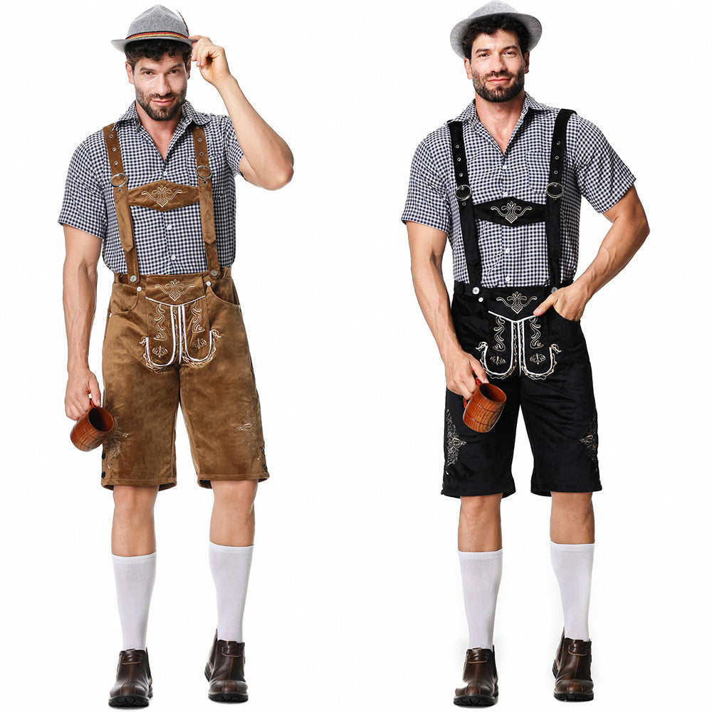 Trachtenbermuda Herren | Lederimitat mit Stickerei und Hosenträger 1