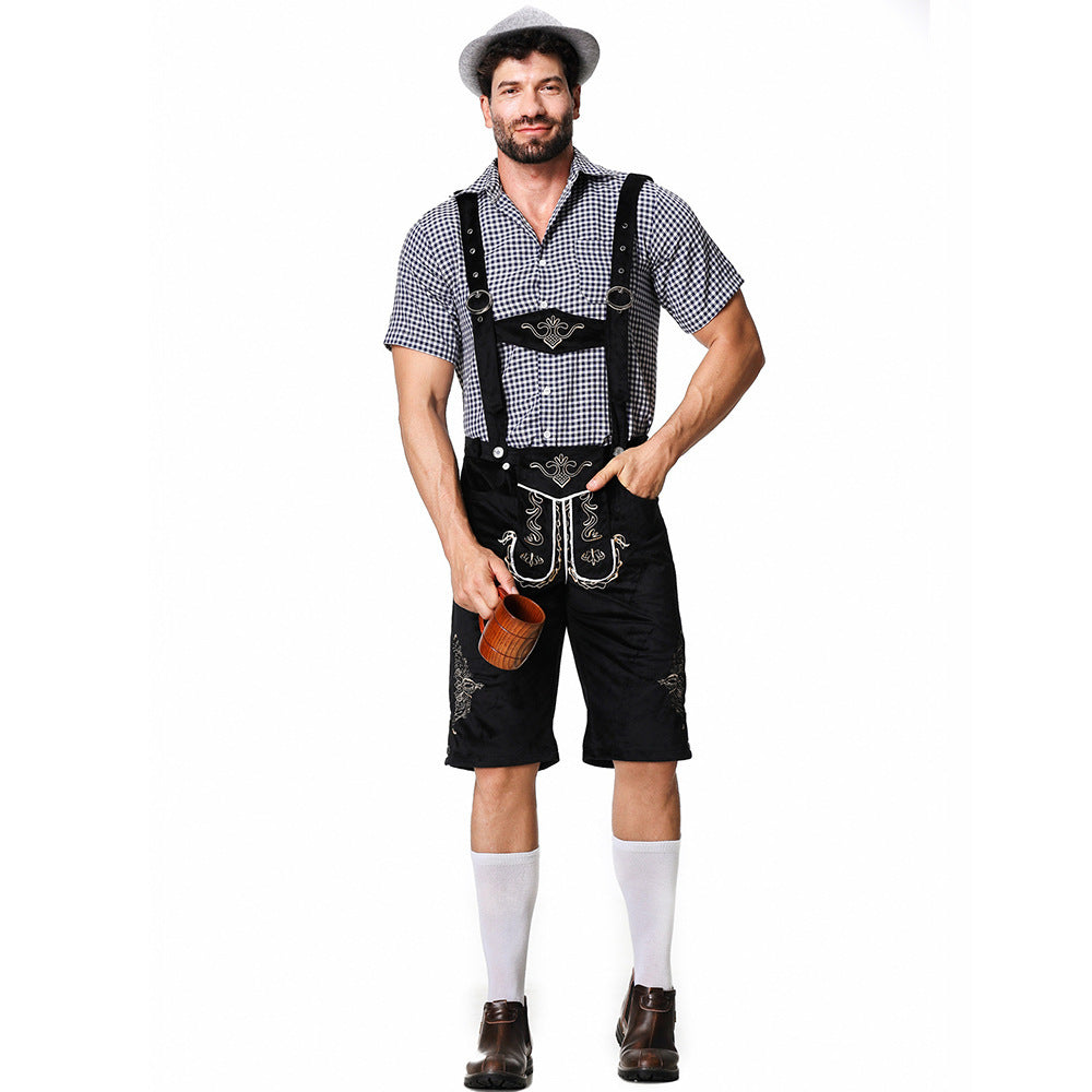 Trachtenbermuda Herren | Lederimitat mit Stickerei und Hosenträger 2