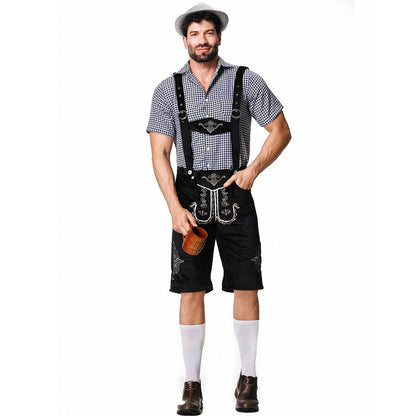 Trachtenbermuda Herren | Lederimitat mit Stickerei und Hosenträger 2