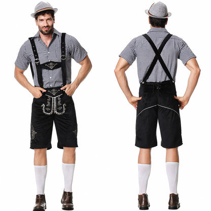 Trachtenbermuda Herren | Lederimitat mit Stickerei und Hosenträger 3