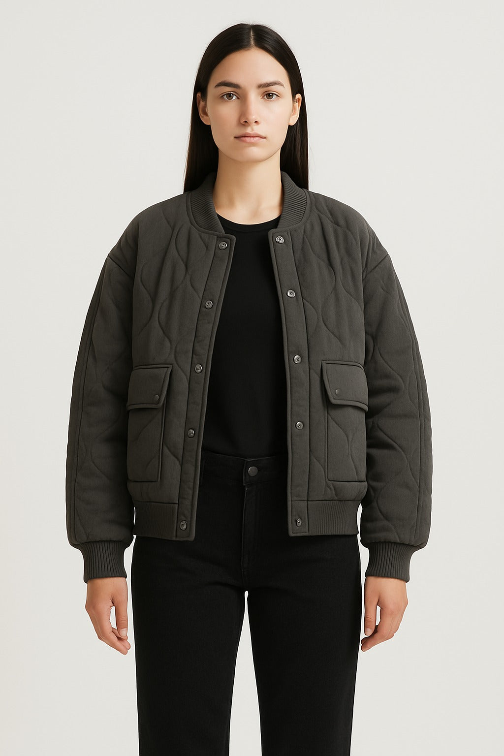 Übergangsjacke Damen Steppjacke mit Druckknöpfen und Pattentaschen 0