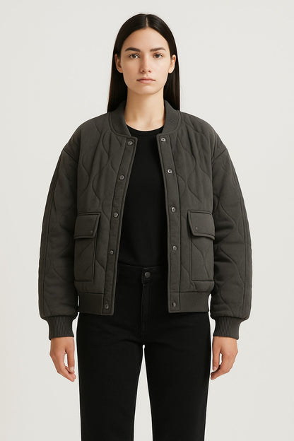 Übergangsjacke Damen Steppjacke mit Druckknöpfen und Pattentaschen 0