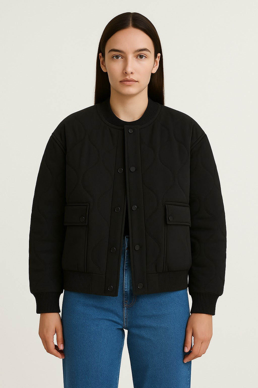 Übergangsjacke Damen Steppjacke mit Druckknöpfen und Pattentaschen 1
