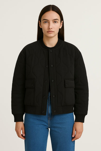 Übergangsjacke Damen Steppjacke mit Druckknöpfen und Pattentaschen 1