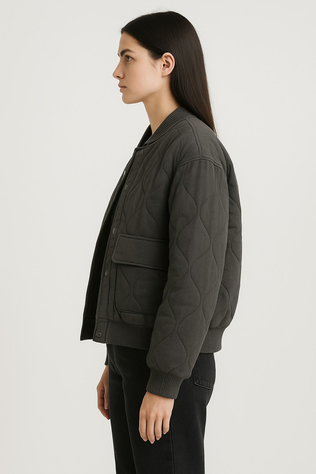 Übergangsjacke Damen Steppjacke mit Druckknöpfen und Pattentaschen 2