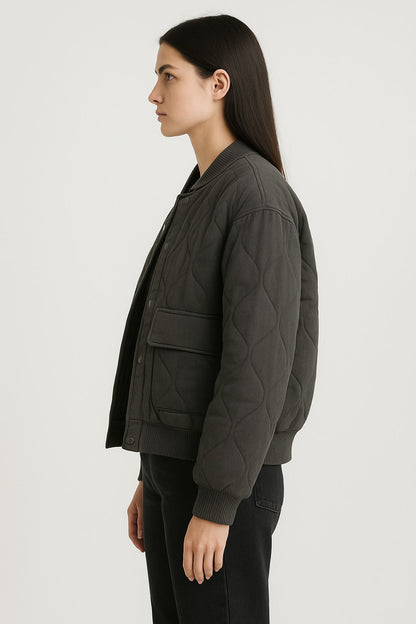 Übergangsjacke Damen Steppjacke mit Druckknöpfen und Pattentaschen 2