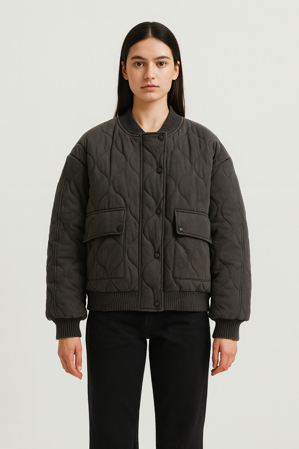 Übergangsjacke Damen Steppjacke mit Druckknöpfen und Pattentaschen 4