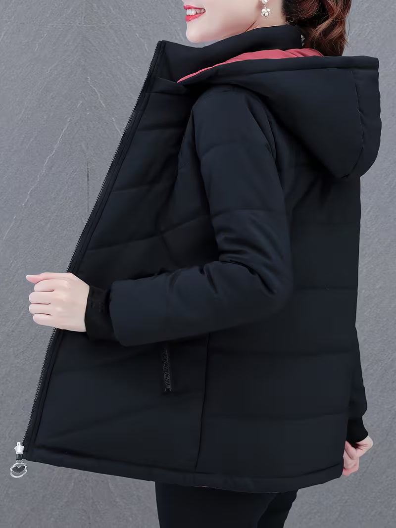 Übergangsjacke Damen Wendbar mit Kapuze und Reißverschlusstaschen 2