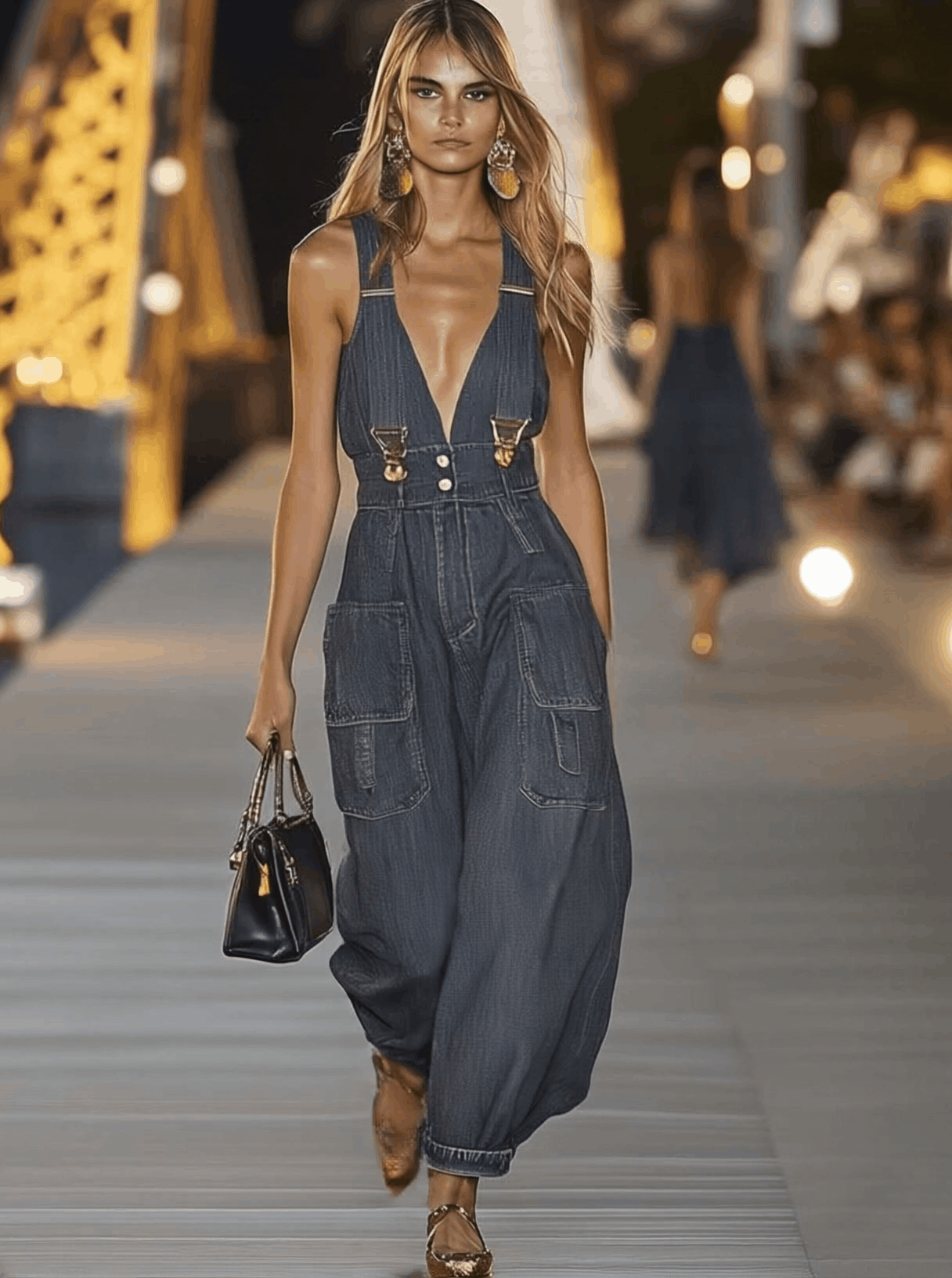 V-Ausschnitt Denim Jumpsuit | Modischer Overall für Damen 1