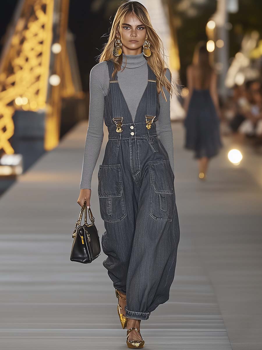 V-Ausschnitt Denim Jumpsuit | Modischer Overall für Damen 4