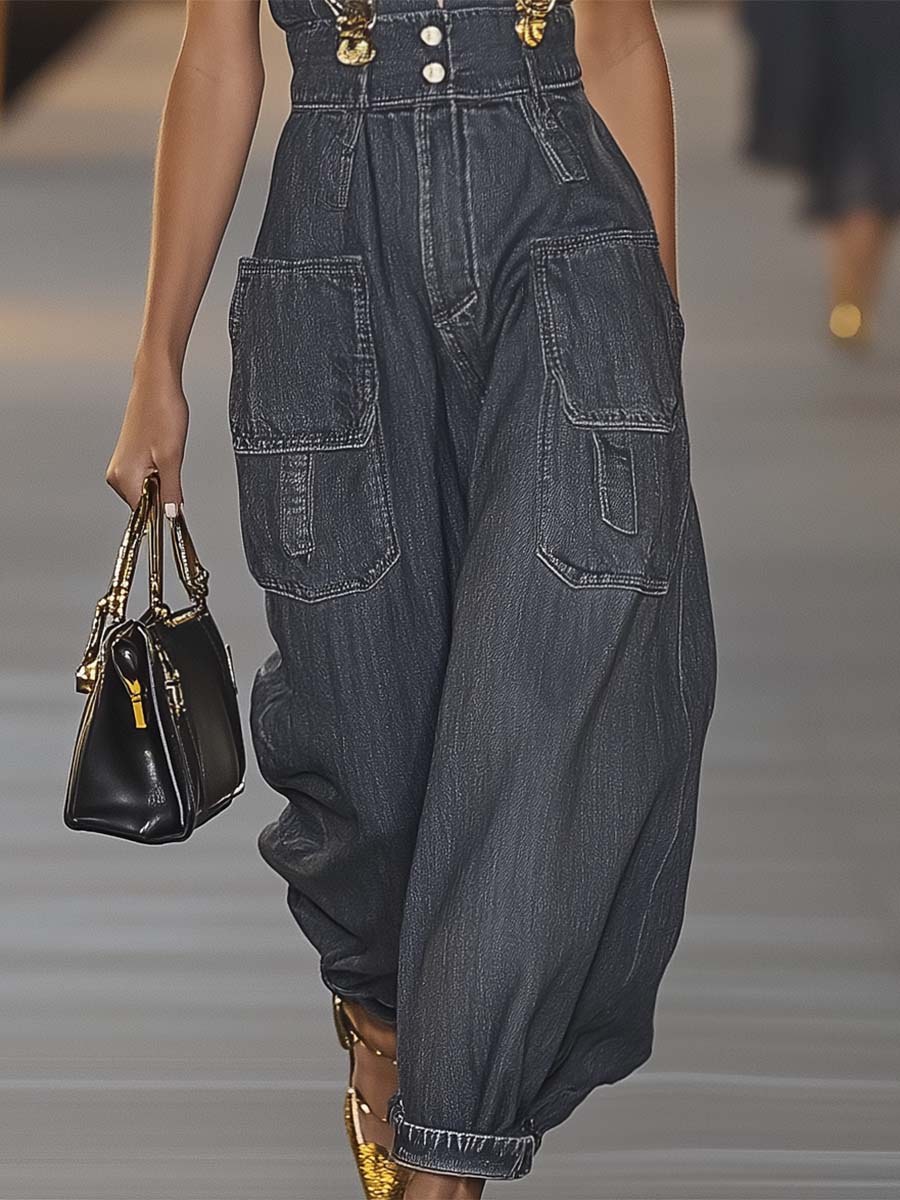 V-Ausschnitt Denim Jumpsuit | Modischer Overall für Damen 6