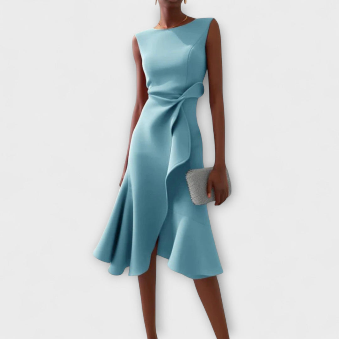 Waira | Ärmelloses Midikleid mit Falten und Knotendetail 5