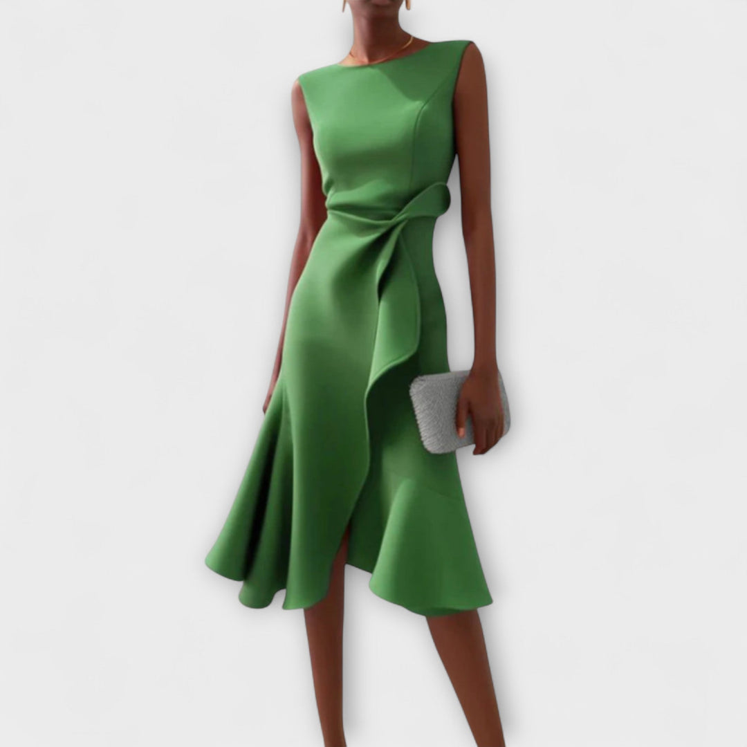 Waira | Ärmelloses Midikleid mit Falten und Knotendetail 6