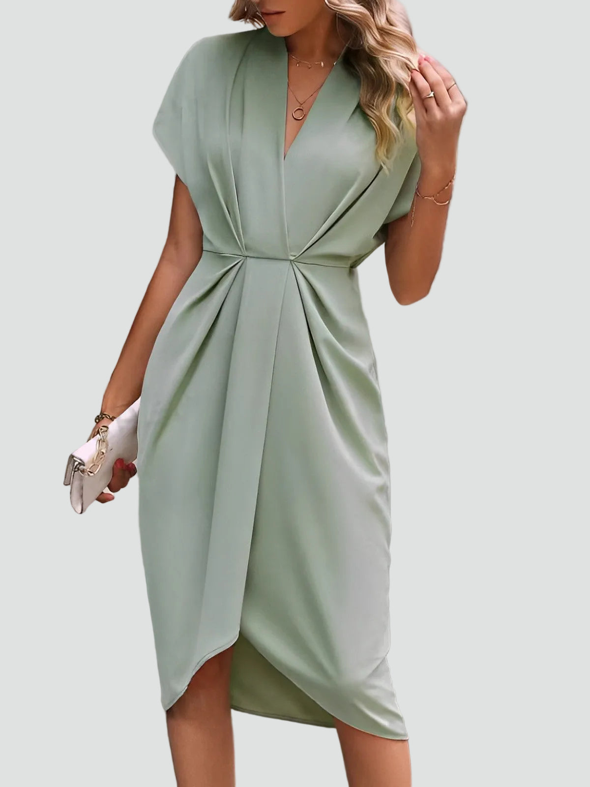 Wickelkleid Damen Midi V-Ausschnitt | Figurbetontes Kleid 2