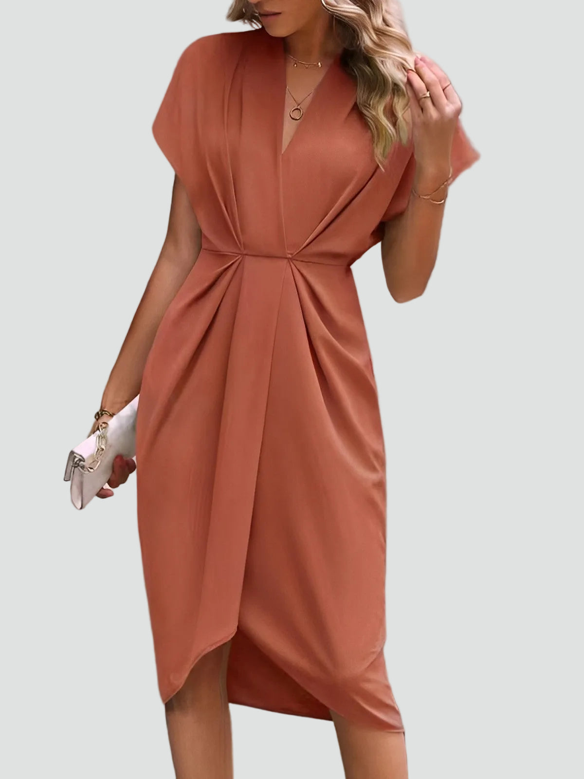 Wickelkleid Damen Midi V-Ausschnitt | Figurbetontes Kleid 4