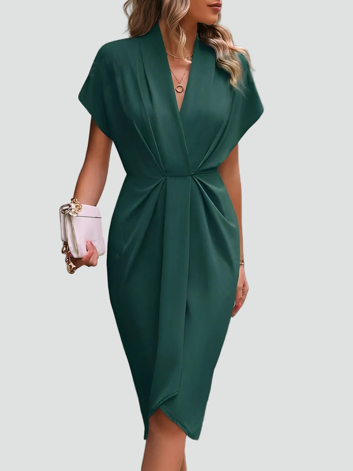 Wickelkleid Damen Midi V-Ausschnitt | Figurbetontes Kleid 5