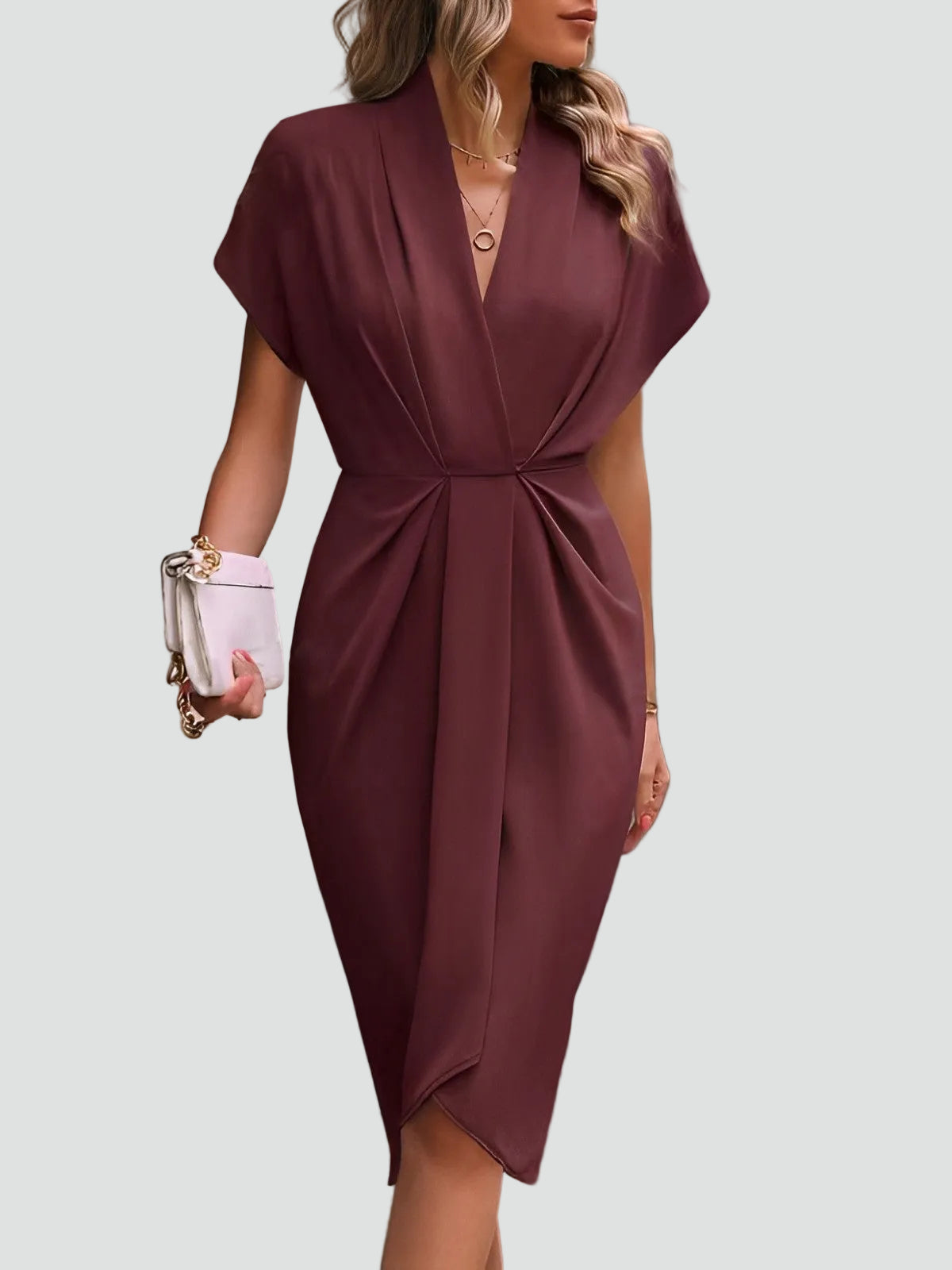 Wickelkleid Damen Midi V-Ausschnitt | Figurbetontes Kleid 6