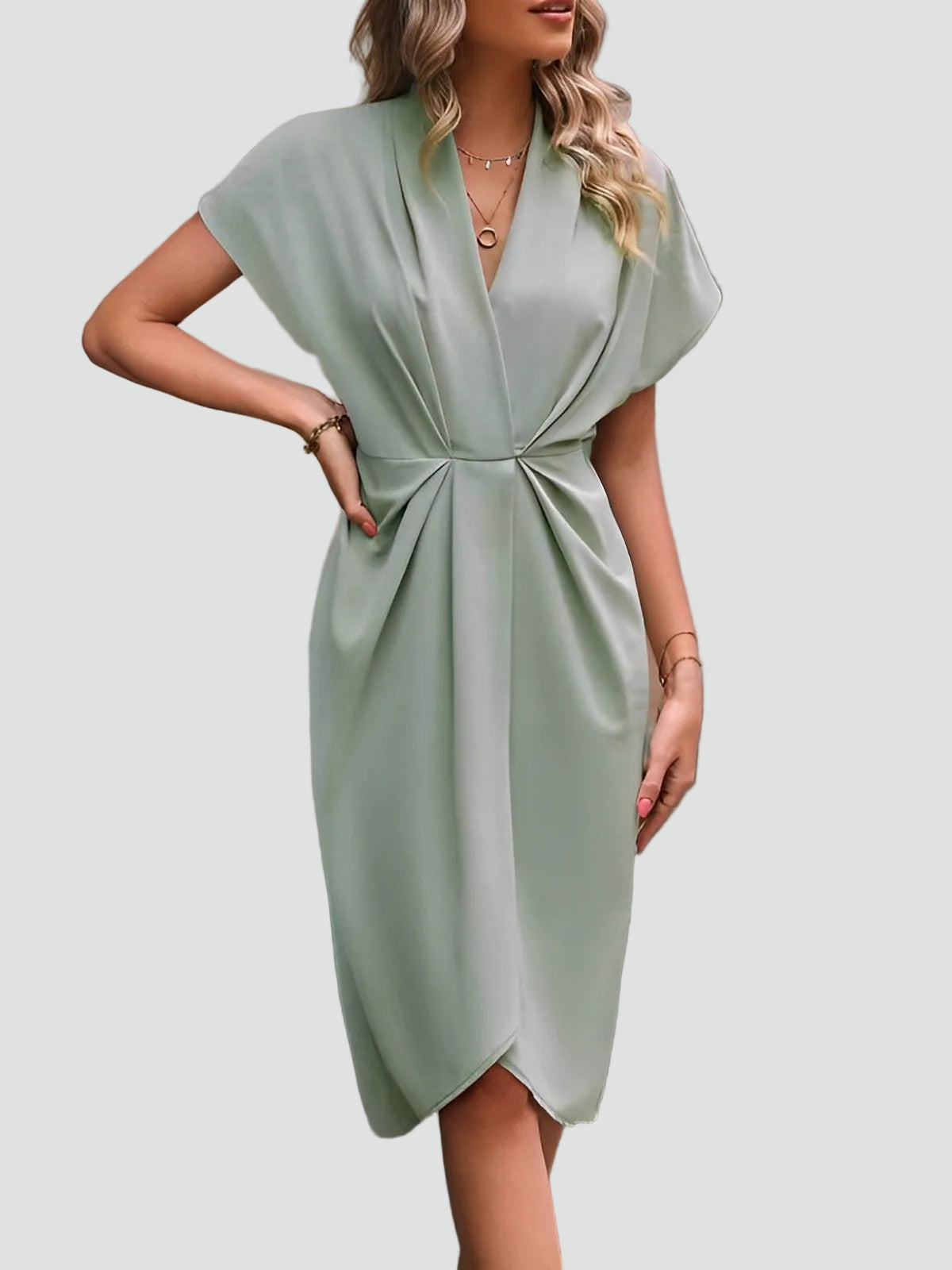 Wickelkleid Damen Midi V-Ausschnitt | Figurbetontes Kleid 7