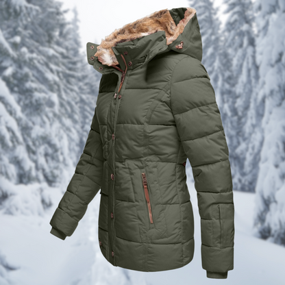 Winterjacke Damen Tailliert mit Kapuze und Reißverschlusstaschen 1