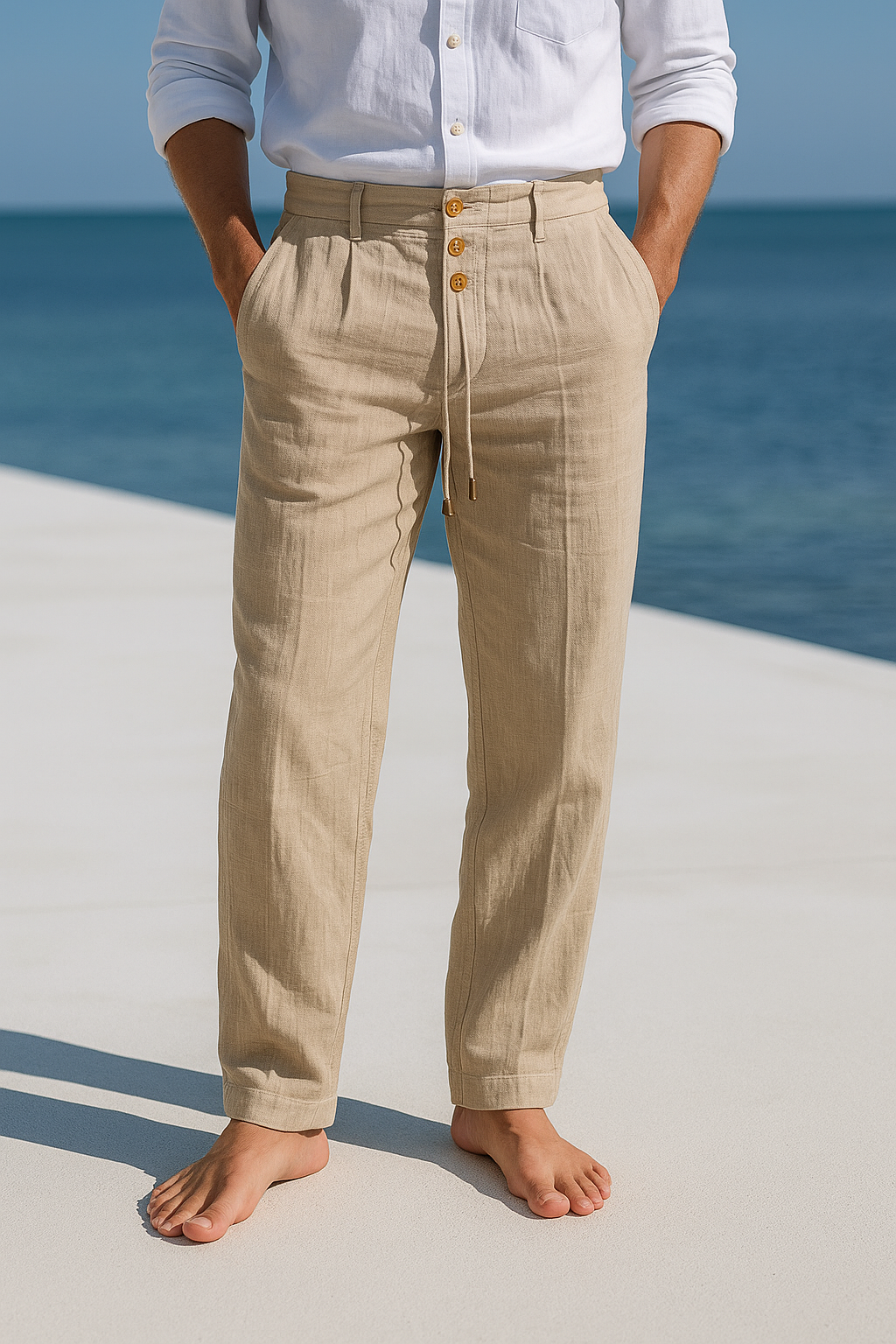 Zarev | Leichte Leinenhose mit Kordelzug und Taschen 0