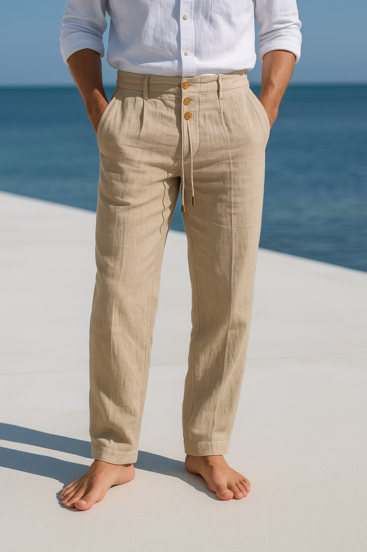 Zarev | Leichte Leinenhose mit Kordelzug und Taschen 0