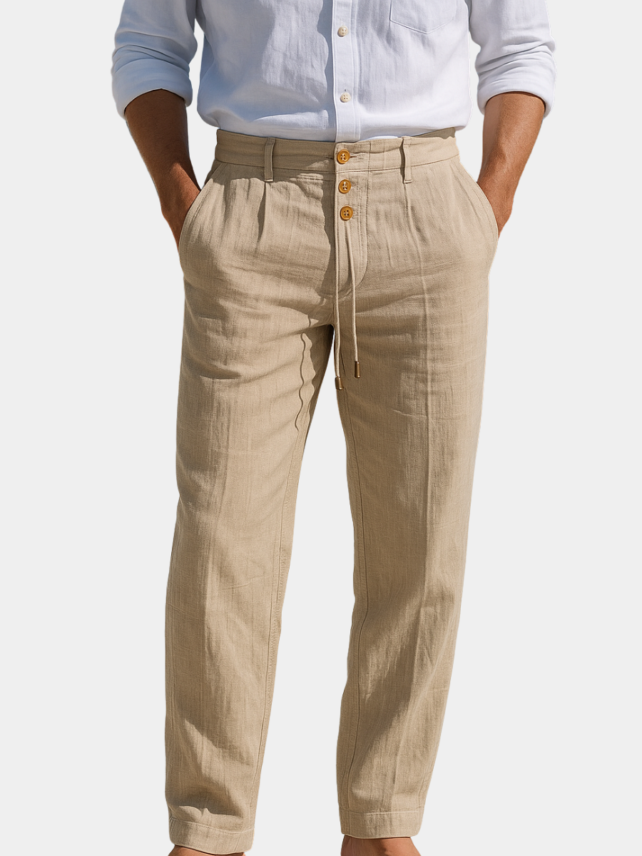 Zarev | Leichte Leinenhose mit Kordelzug und Taschen 1