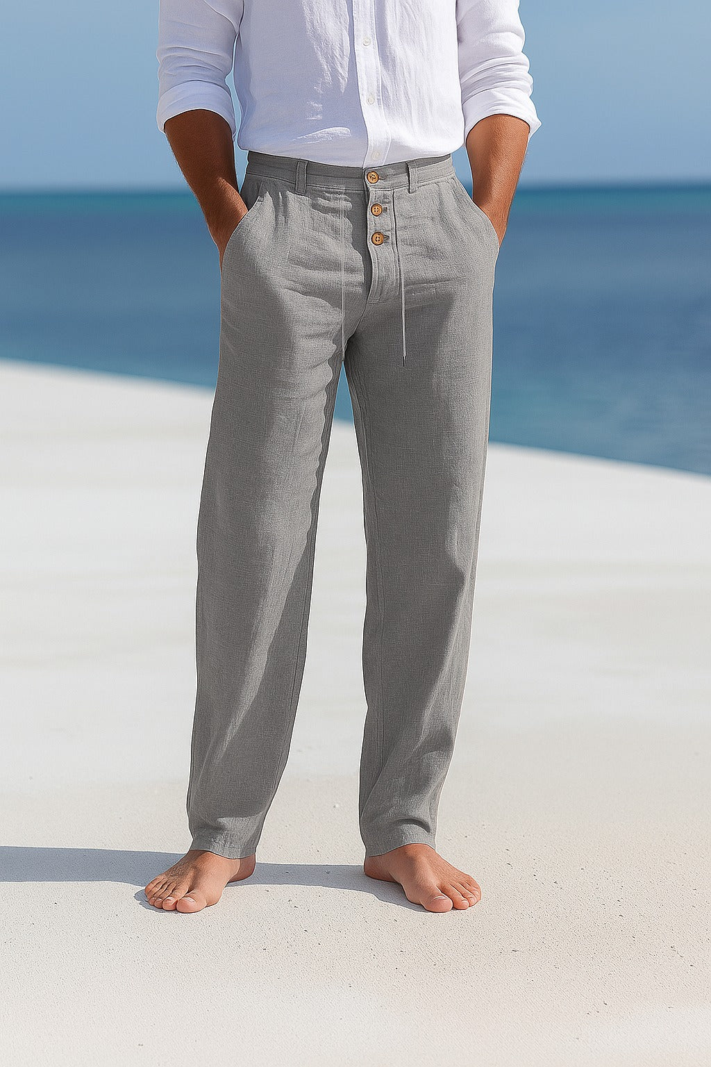 Zarev | Leichte Leinenhose mit Kordelzug und Taschen 3