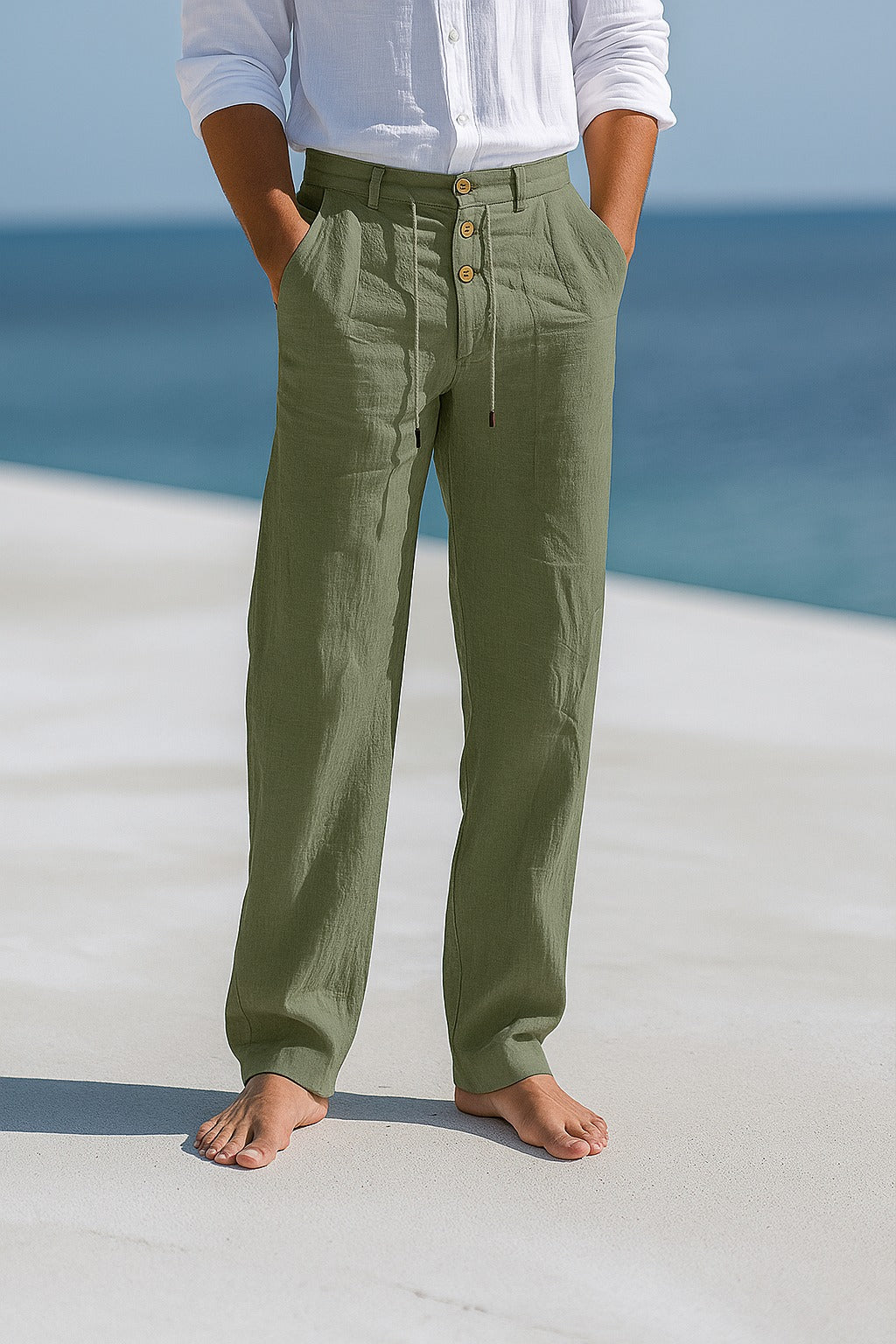Zarev | Leichte Leinenhose mit Kordelzug und Taschen 4