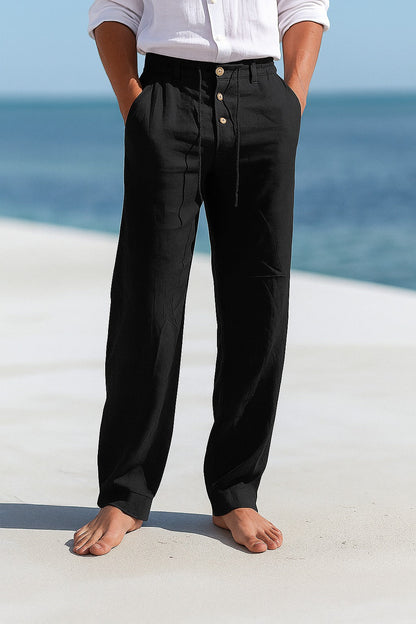 Zarev | Leichte Leinenhose mit Kordelzug und Taschen 5