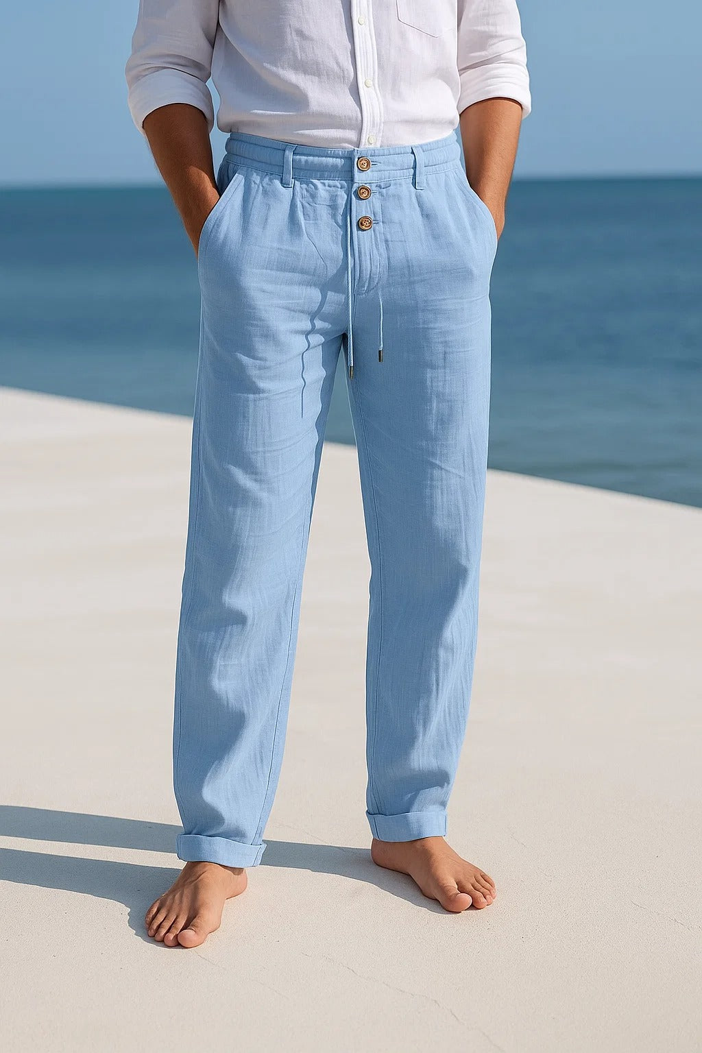 Zarev | Leichte Leinenhose mit Kordelzug und Taschen 6