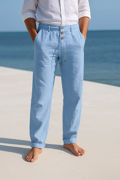 Zarev | Leichte Leinenhose mit Kordelzug und Taschen 6
