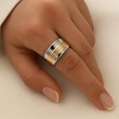 Zweifarbiger Drahtring Silber Gold | Moderner Schmuckring 0